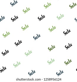 Light Green, Yellow vector seamless background with words of sales. Colorful set of  percentage signs in simple style. Pattern for ads, posters, banners of sales.