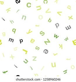 Light Green, Yellow vector seamless backdrop with english symbols. Modern geometrical illustration with ABC english symbols. Template for business cards, websites.