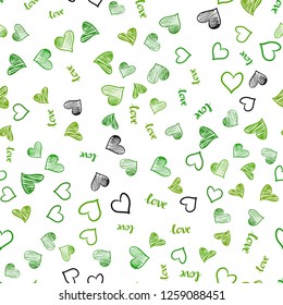 Light Green, Yellow vector seamless backdrop with phrase LOVE YOU, hearts. Colorful gradient phrase LOVE YOU, hearts in abstract style. Pattern for design of fabric, wallpapers.