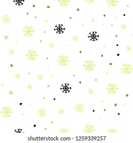 Light Green, Yellow vector seamless template with ice snowflakes. Colorful decorative design in xmas style with snow. Trendy design for wallpaper, fabric makers.