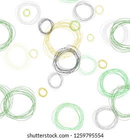 Light Green, Yellow vector seamless cover with spots. Glitter abstract illustration with blurred drops of rain. Template for business cards, websites.