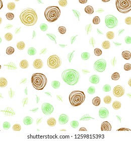 Light Green, Yellow vector seamless doodle background with leaves and flowers. Glitter abstract illustration with leaves and flowers. Design for textile, fabric, wallpapers.