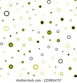 Light Green, Yellow vector seamless pattern with spheres. Glitter abstract illustration with blurred drops of rain. Design for textile, fabric, wallpapers.