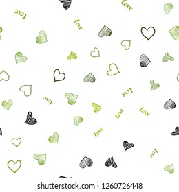 Light Green, Yellow vector seamless template with text LOVE YOU, hearts. Colorful gradient phrase LOVE YOU, hearts in abstract style. Texture for window blinds, curtains.