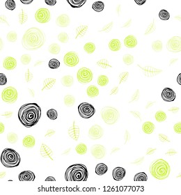 Light Green, Yellow vector seamless doodle texture with leaves and flowers. An elegant bright illustration with leaves and flowers. Pattern for trendy fabric, wallpapers.