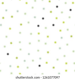 Light Green, Yellow vector seamless layout with bright snowflakes. Shining colorful illustration with snow on abstract template. Texture for window blinds, curtains.