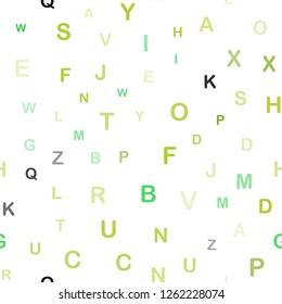 Light Green, Yellow vector seamless backdrop with english symbols. Blurred design in simple style with signs of alphabet. Texture for window blinds, curtains.