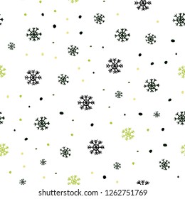 Light Green, Yellow vector seamless background with xmas snowflakes. Shining colorful illustration with snow on abstract template. Template for business cards, websites.
