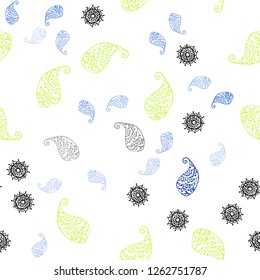 Light Green, Yellow vector seamless doodle template with leaves and flowers. Sketchy doodles on white background. Template for business cards, websites.