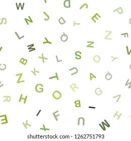 Light Green, Yellow vector seamless layout with latin alphabet. Modern geometrical illustration with ABC english symbols. Texture for window blinds, curtains.