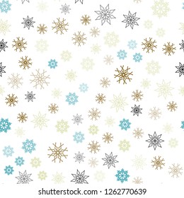 Light Green, Yellow vector seamless texture with colored snowflakes. Shining colored illustration with snow in christmas style. Pattern for design of window blinds, curtains.