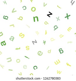 Light Green, Yellow vector seamless layout with latin alphabet. Colored alphabet signs with gradient on white background. Design for textile, fabric, wallpapers.