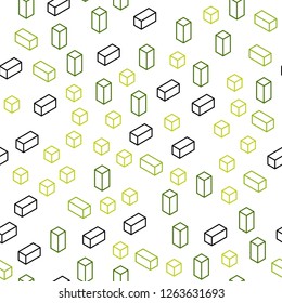 Light Green, Yellow vector seamless, isometric texture in rectangular style. Beautiful illustration with rectangles and squares. Template for business cards, websites.