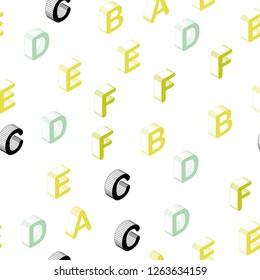 Light Green, Yellow vector seamless template with 3D isolated letters. Colorful gradient design in 3D style with signs of alphabet. Pattern for trendy fabric, wallpapers.