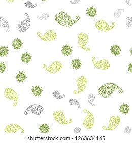 Light Green, Yellow vector seamless elegant pattern with leaves and flowers. Colorful illustration in doodle style with leaves, flowers. Template for business cards, websites.