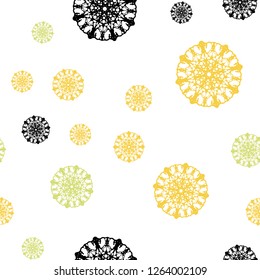 Light Green, Yellow vector seamless background with xmas snowflakes. Decorative shining illustration with snow on abstract template. Pattern for design of window blinds, curtains.