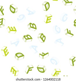 Light Green, Yellow vector seamless layout with 3D latin alphabet. Shining colorful 3D illustration with isolated letters. Pattern for design of fabric, wallpapers.