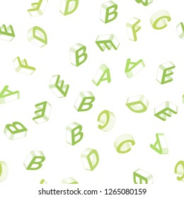 Light Green, Yellow vector seamless backdrop with 3D english symbols. Abstract illustration with 3D ABC symbols. Texture for window blinds, curtains.