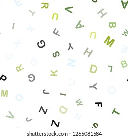 Light Green, Yellow vector seamless pattern with ABC symbols. Abstract illustration with colored latin alphabet. Pattern for trendy fabric, wallpapers.