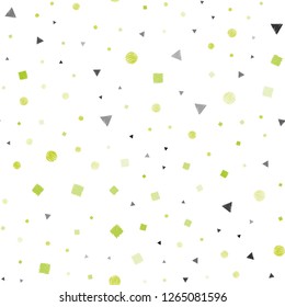 Light Green, Yellow vector seamless texture with poly style with circles, cubes. Circles, lines, rhombus with colorful gradient. Pattern for design of window blinds, curtains.