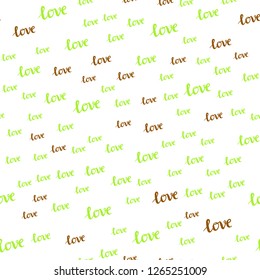 Light Green, Yellow vector seamless backdrop with phrase LOVE YOU. Decorative illustration with words of love in abstract style. Texture for window blinds, curtains.
