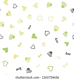 Light Green, Yellow vector seamless template with text LOVE YOU, hearts. Romantic illustration with colorful phrase LOVE YOU, hearts. Template for business cards, websites.