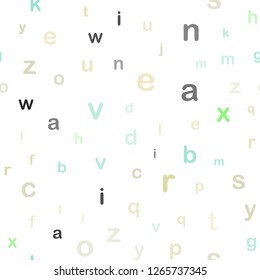 Light Green, Yellow vector seamless layout with latin alphabet. Shining illustration with ABC symbols on abstract template. Pattern for design of fabric, wallpapers.