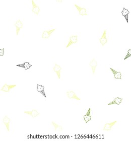 Light Green, Yellow vector seamless layout with ice-cream set. Beautiful colorful illustration with ice-cream cones. Pattern for menu of cafes and restaurants.