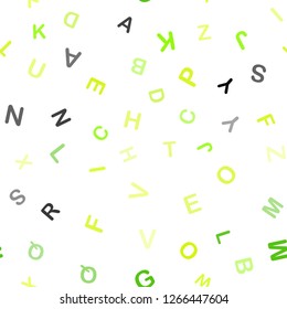 Light Green, Yellow vector seamless layout with latin alphabet. Modern geometrical illustration with ABC english symbols. Texture for window blinds, curtains.
