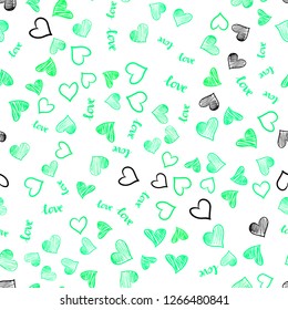 Light Green, Yellow vector seamless pattern with phrase LOVE YOU, hearts. Colorful gradient phrase LOVE YOU, hearts in abstract style. Design for textile, fabric, wallpapers.