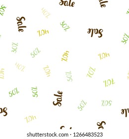 Light Green, Yellow vector seamless cover with symbols of 30, 40, 50 % sales. Abstract illustration with colorful gradient symbols of sales. Backdrop for ads, leaflets of Black Friday.