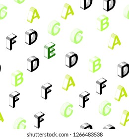 Light Green, Yellow vector seamless layout with 3D latin alphabet. Colorful 3D alphabet signs with gradient on white background. Pattern for design of fabric, wallpapers.