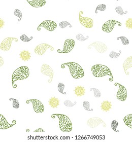 Light Green, Yellow vector seamless natural artwork with leaves and flowers. Colorful abstract illustration with leaves in doodle style. Pattern for trendy fabric, wallpapers.