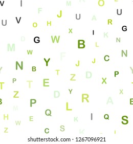 Light Green, Yellow vector seamless backdrop with english symbols. Shining colorful illustration with isolated letters. Design for textile, fabric, wallpapers.