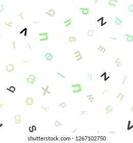 Light Green, Yellow vector seamless layout with latin alphabet. Blurred design in simple style with signs of alphabet. Template for business cards, websites.