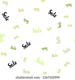 Light Green, Yellow vector seamless background with words of sales. Abstract illustration with colorful gradient symbols of sales. Design for business ads, commercials.