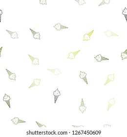 Light Green, Yellow vector seamless pattern with cold ice-cream. Decorative illustration with ice-cream on abstract template. Pattern for ads of breakfast, lunch, dinner.