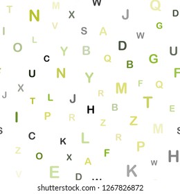 Light Green, Yellow vector seamless backdrop with english symbols. Shining illustration with ABC symbols on abstract template. Template for business cards, websites.