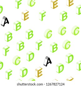 Light Green, Yellow vector seamless template with 3D isolated letters. Abstract illustration with colorful 3D latin alphabet. Texture for window blinds, curtains.