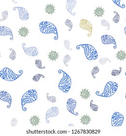 Light Green, Yellow vector seamless elegant pattern with leaves and flowers. Leaves, flowers in natural style on white background. Pattern for design of fabric, wallpapers.