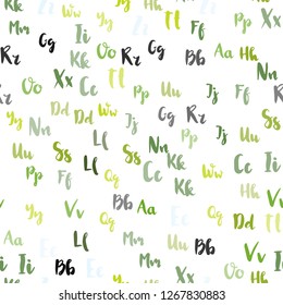 Light Green, Yellow vector seamless backdrop with english symbols. Colored alphabet signs with gradient on white background. Pattern for design of fabric, wallpapers.