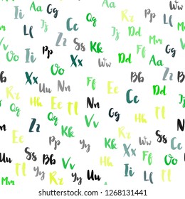 Light Green, Yellow vector seamless pattern with ABC symbols. Modern geometrical illustration with ABC english symbols. Design for textile, fabric, wallpapers.