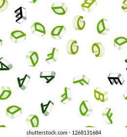 Light Green, Yellow vector seamless backdrop with 3D english symbols. Colorful 3D alphabet signs with gradient on white background. Design for textile, fabric, wallpapers.
