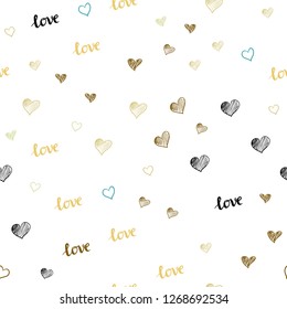 Light Green, Yellow vector seamless template with text LOVE YOU, hearts. Colorful illustration with quote LOVE YOU, hearts. Pattern for trendy fabric, wallpapers.