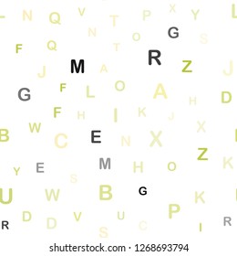 Light Green, Yellow vector seamless backdrop with english symbols. Shining colorful illustration with isolated letters. Pattern for design of fabric, wallpapers.