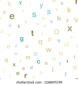 Light Green, Yellow vector seamless backdrop with english symbols. Shining illustration with ABC symbols on abstract template. Texture for window blinds, curtains.