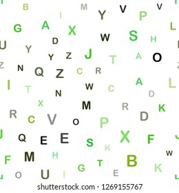 Light Green, Yellow vector seamless background with signs of alphabet. Shining illustration with ABC symbols on abstract template. Design for textile, fabric, wallpapers.