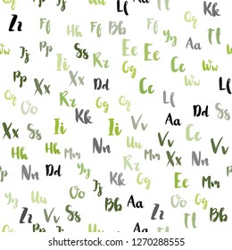 Light Green, Yellow vector seamless layout with latin alphabet. Modern geometrical illustration with ABC english symbols. Pattern for trendy fabric, wallpapers.