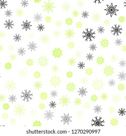 Light Green, Yellow vector seamless pattern with christmas snowflakes. Snow on blurred abstract background with gradient. Pattern for trendy fabric, wallpapers.