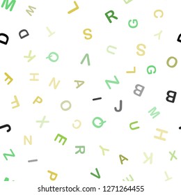 Light Green, Yellow vector seamless backdrop with english symbols. Shining illustration with ABC symbols on abstract template. Pattern for design of fabric, wallpapers.